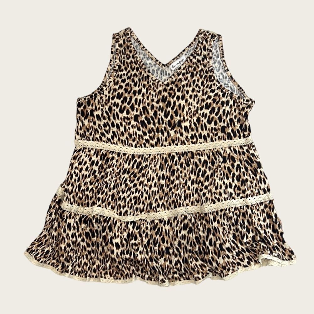 Love, Fire Kids Leopard Print Tiered Tank Top Size Medium, XL